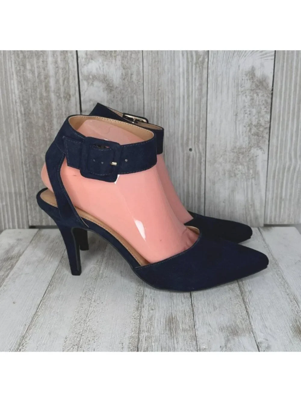 CATO Ankle Strap Heels Blue Faux Suede Size 8 M